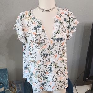 LOFT Multicolor Botanical V-Neck Blouse